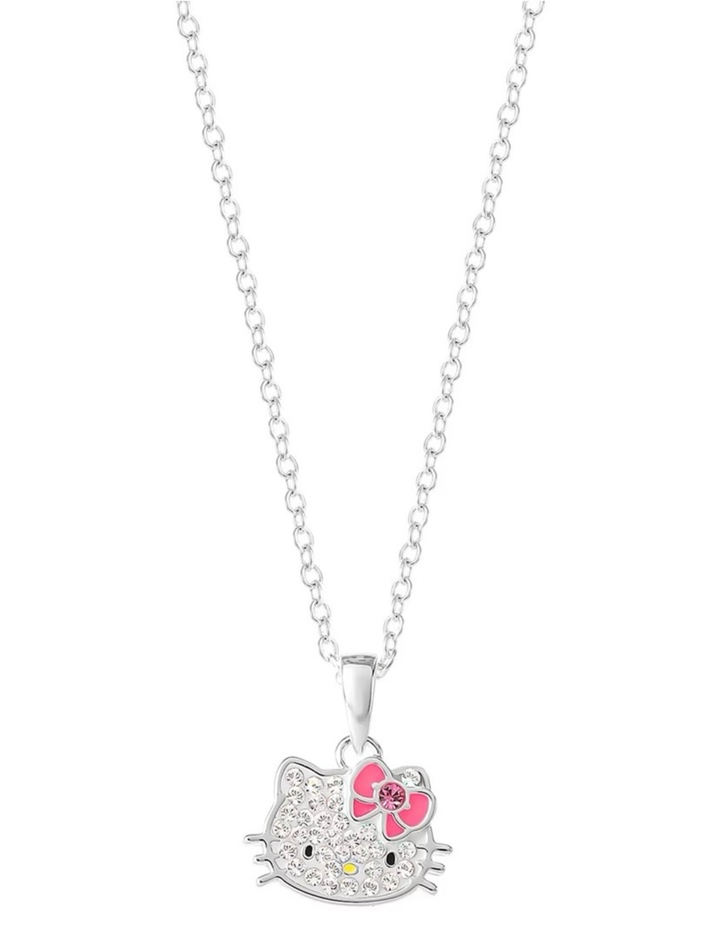 Hello Kitty Silver Plated Necklace with Pink Bow Accent